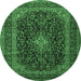 Round Machine Washable Persian Emerald Green Traditional Area Rugs, wshtr1886emgrn