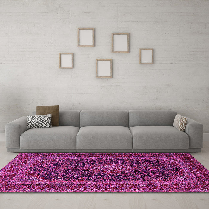 Machine Washable Persian Pink Traditional Rug in a Living Room, wshtr1886pnk