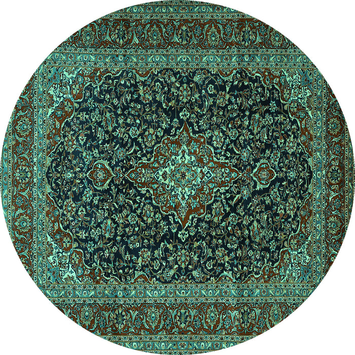 Round Persian Turquoise Traditional Rug, tr1886turq