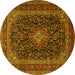 Round Machine Washable Persian Yellow Traditional Rug, wshtr1886yw