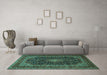 Machine Washable Persian Turquoise Traditional Area Rugs in a Living Room,, wshtr1886turq