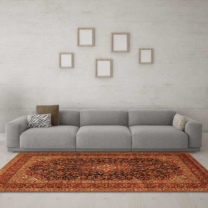 Machine Washable Persian Orange Traditional Area Rugs in a Living Room, wshtr1886org