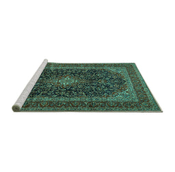 Sideview of Machine Washable Persian Turquoise Traditional Area Rugs, wshtr1886turq
