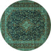 Round Machine Washable Persian Turquoise Traditional Area Rugs, wshtr1886turq