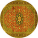 Round Machine Washable Medallion Yellow Traditional Rug, wshtr1887yw