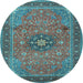 Round Medallion Light Blue Traditional Rug, tr1887lblu