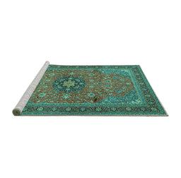 Sideview of Machine Washable Medallion Turquoise Traditional Area Rugs, wshtr1887turq