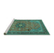 Sideview of Machine Washable Medallion Turquoise Traditional Area Rugs, wshtr1887turq