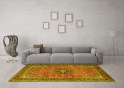 Machine Washable Medallion Yellow Traditional Rug in a Living Room, wshtr1887yw