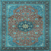 Square Machine Washable Medallion Light Blue Traditional Rug, wshtr1887lblu