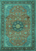 Machine Washable Medallion Turquoise Traditional Area Rugs, wshtr1887turq