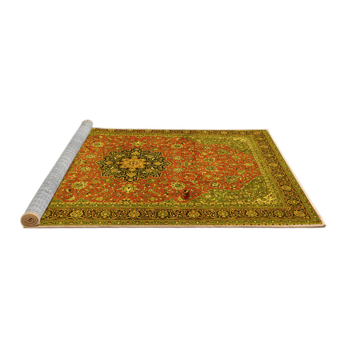 Sideview of Machine Washable Medallion Yellow Traditional Rug, wshtr1887yw