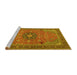 Sideview of Machine Washable Medallion Yellow Traditional Rug, wshtr1887yw