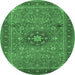 Round Machine Washable Medallion Emerald Green Traditional Area Rugs, wshtr1887emgrn