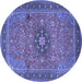 Round Machine Washable Medallion Blue Traditional Rug, wshtr1887blu