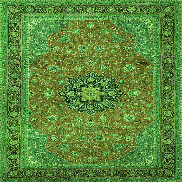 Round Machine Washable Medallion Green Traditional Area Rugs, wshtr1887grn