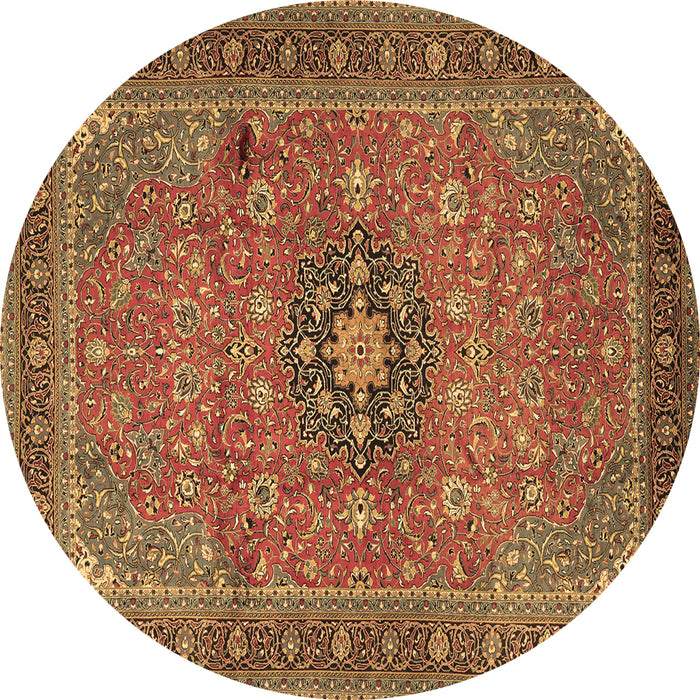 Round Machine Washable Medallion Brown Traditional Rug, wshtr1887brn
