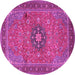 Round Machine Washable Medallion Pink Traditional Rug, wshtr1887pnk