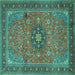 Square Machine Washable Medallion Turquoise Traditional Area Rugs, wshtr1887turq