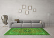 Machine Washable Medallion Green Traditional Area Rugs in a Living Room,, wshtr1887grn