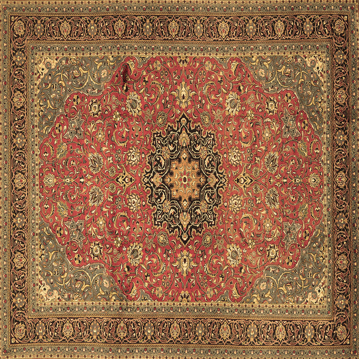 Square Machine Washable Medallion Brown Traditional Rug, wshtr1887brn
