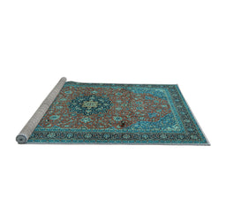 Sideview of Machine Washable Medallion Light Blue Traditional Rug, wshtr1887lblu