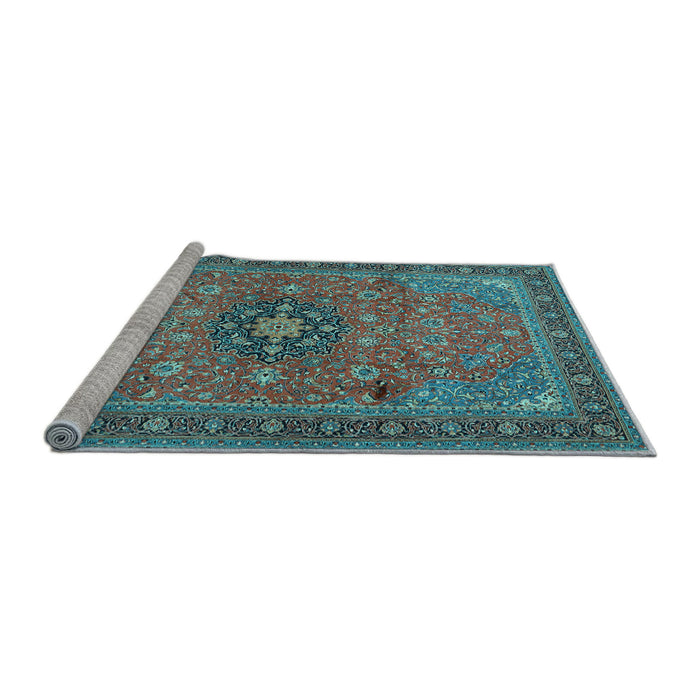 Sideview of Machine Washable Medallion Light Blue Traditional Rug, wshtr1887lblu
