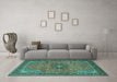 Machine Washable Medallion Turquoise Traditional Area Rugs in a Living Room,, wshtr1887turq