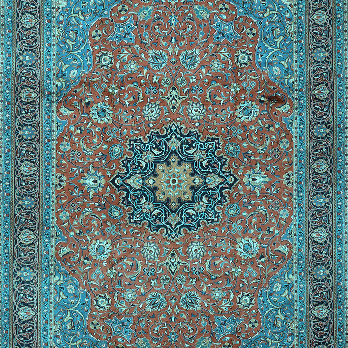 Machine Washable Medallion Light Blue Traditional Rug, wshtr1887lblu