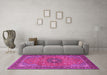 Machine Washable Medallion Pink Traditional Rug in a Living Room, wshtr1887pnk