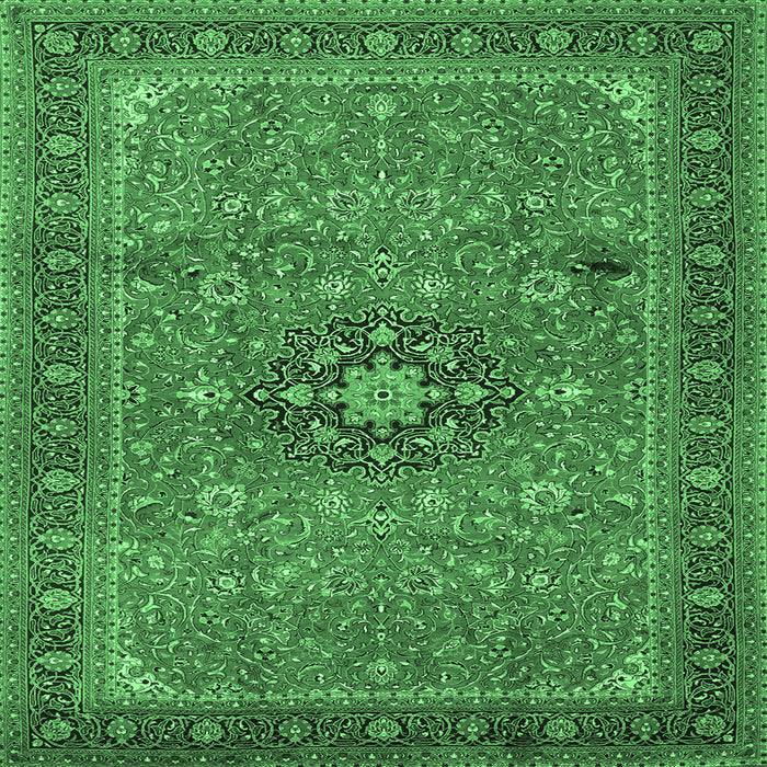 Square Medallion Emerald Green Traditional Rug, tr1887emgrn