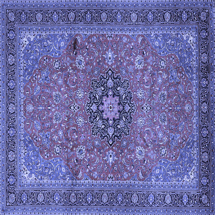 Square Machine Washable Medallion Blue Traditional Rug, wshtr1887blu