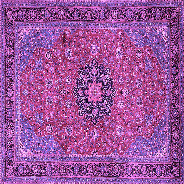 Square Machine Washable Medallion Purple Traditional Area Rugs, wshtr1887pur