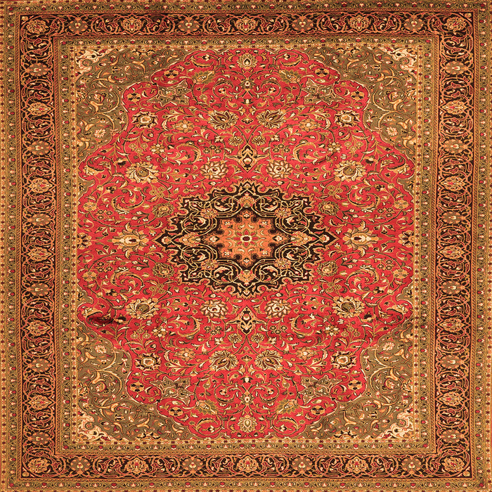 Round Machine Washable Medallion Orange Traditional Area Rugs, wshtr1887org
