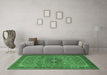 Machine Washable Medallion Emerald Green Traditional Area Rugs in a Living Room,, wshtr1887emgrn