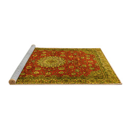 Sideview of Machine Washable Medallion Yellow Traditional Rug, wshtr1888yw