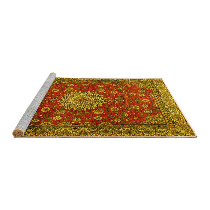 Sideview of Machine Washable Medallion Yellow Traditional Rug, wshtr1888yw