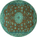Round Machine Washable Medallion Turquoise Traditional Area Rugs, wshtr1888turq