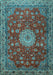 Machine Washable Medallion Light Blue Traditional Rug, wshtr1888lblu