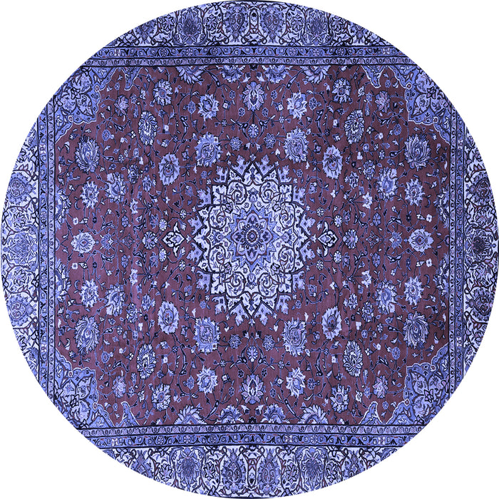 Round Machine Washable Medallion Blue Traditional Rug, wshtr1888blu