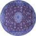 Round Machine Washable Medallion Blue Traditional Rug, wshtr1888blu