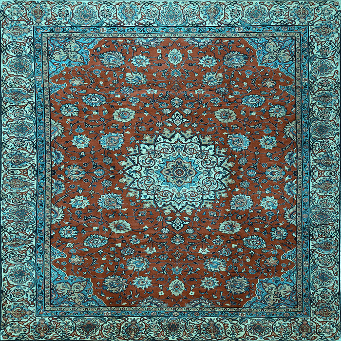 Square Machine Washable Medallion Light Blue Traditional Rug, wshtr1888lblu