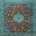 Square Machine Washable Medallion Light Blue Traditional Rug, wshtr1888lblu