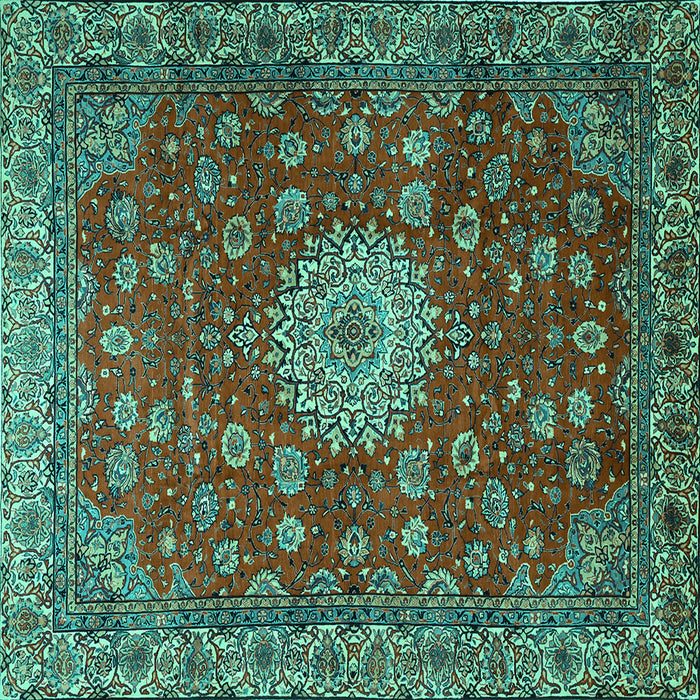 Square Medallion Turquoise Traditional Rug, tr1888turq