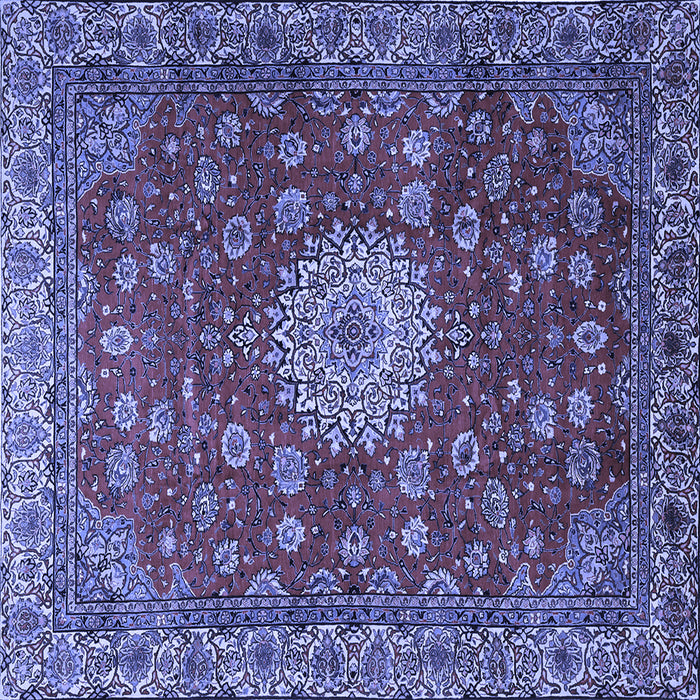 Square Machine Washable Medallion Blue Traditional Rug, wshtr1888blu