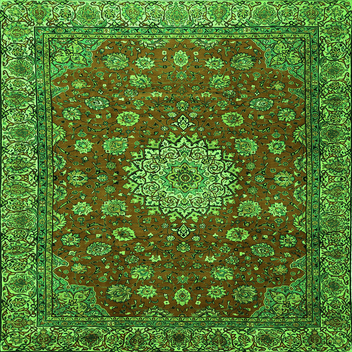 Round Machine Washable Medallion Green Traditional Area Rugs, wshtr1888grn