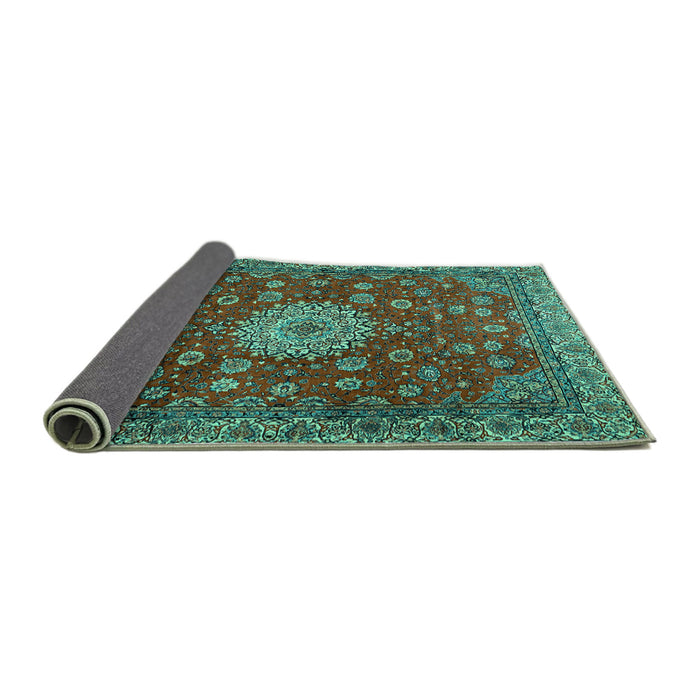 Sideview of Medallion Turquoise Traditional Rug, tr1888turq