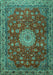 Machine Washable Medallion Turquoise Traditional Area Rugs, wshtr1888turq