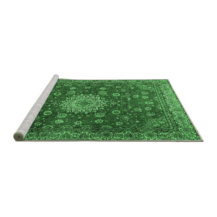 Sideview of Machine Washable Medallion Emerald Green Traditional Area Rugs, wshtr1888emgrn