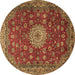 Round Medallion Brown Traditional Rug, tr1888brn